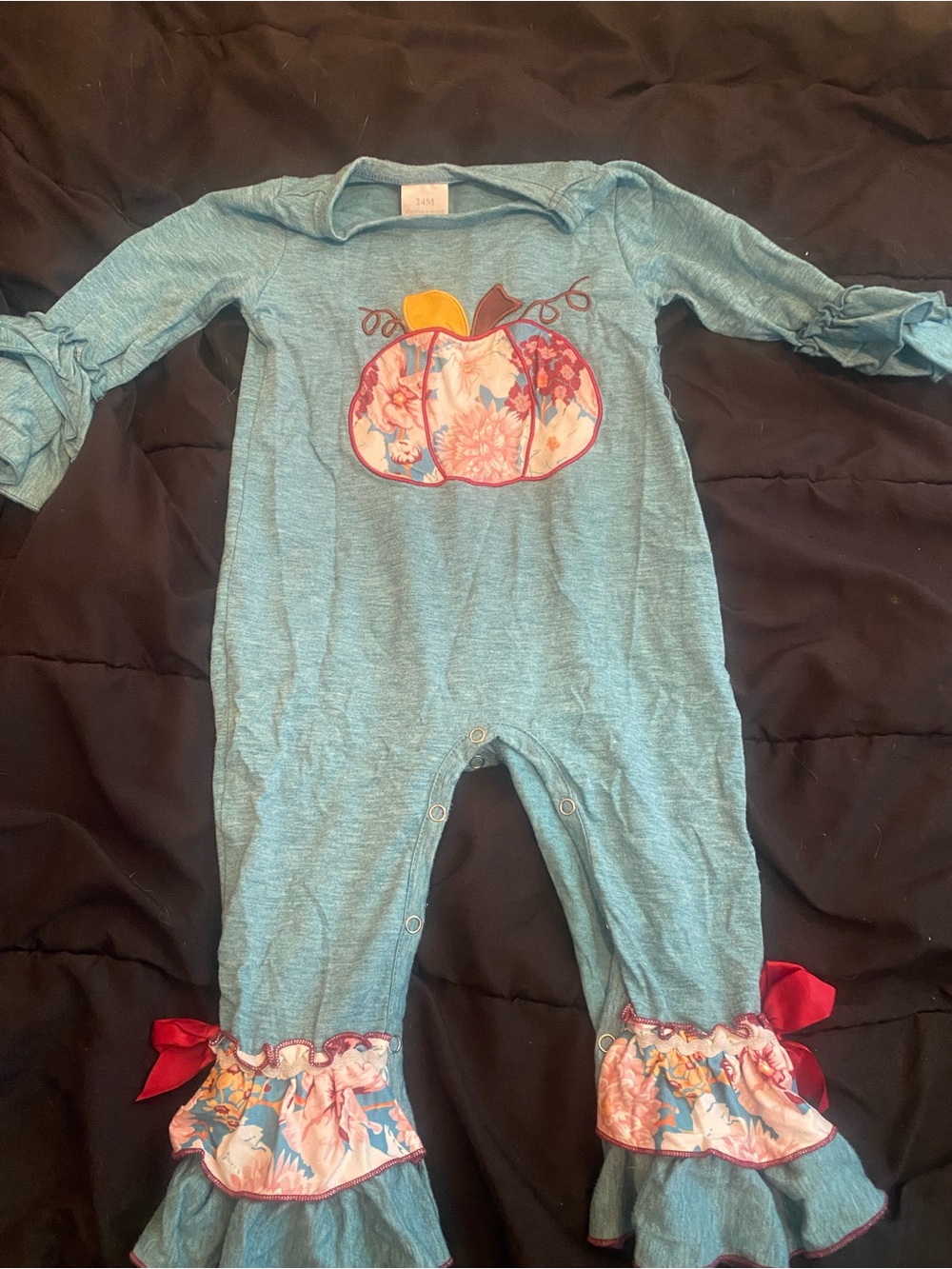 Teal Pumpkin Appliqué Ruffle One-Piece for Girls